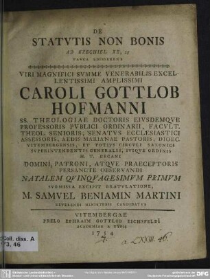 De Statutis Non Bonis Ad Ezechiel. XX, 25 Pauca Edisserens