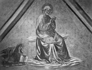 Freskenzyklus — Hauptraum — Die vier Evangelisten mit ihren Symbolen und das Lamm Gottes
