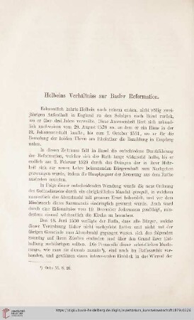 Holbeins Verhältniss zur Basler Reformation