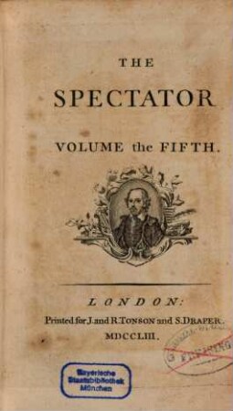 The spectator. 5, 5 = Nr. 322 - 394 = 10.3.1712 - 2.6.[1712] (1753)