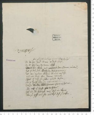 "Bei Zurücksendung eines Strickzeugs" [Reinschrift mit Korrekturen, brieflich an Antonie Piaste übergeben ]