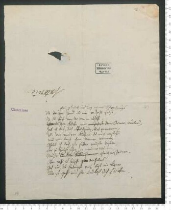 "Bei Zurücksendung eines Strickzeugs" [Reinschrift mit Korrekturen, brieflich an Antonie Piaste übergeben ]