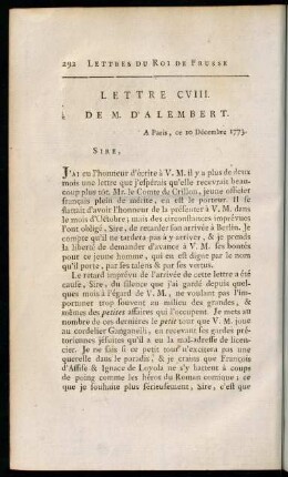 292-320, Lettre CVIII. de M. d'Alembert. - Lettre CXI. de M. d'Alembert.