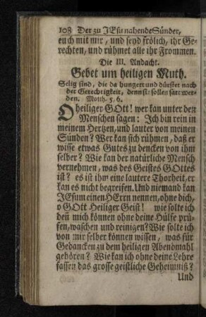 Die III. Andacht. Gebet um heiligen Muth.