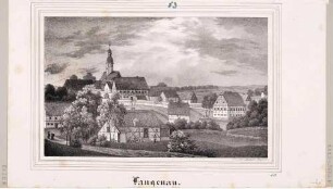 Ortsansicht mit Kirche von Langenau (Brand-Erbisdorf-Langenau) in Sachsen, aus Sachsens Kirchen-Galerie von Hermann Schmidt, 1838, Bd. 2