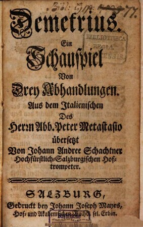 Demetrius : Ein Schauspiel von 3 Abth.