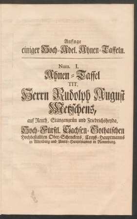 Ahnen-Taffeln. Num. I. - III.