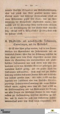II. Physikalische und naturhistorische Instrumenten-Sammlungen und die Bibliothek