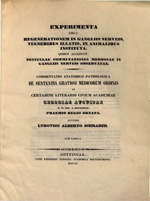 Experimenta circa regenerationem in gangliis nerveis vulneribus illatis, in animalibus instituta