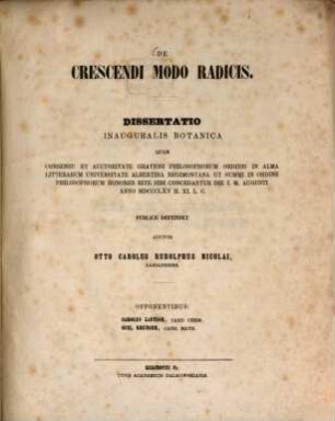 De crescendi modo radicis : Diss. inaug. bot.