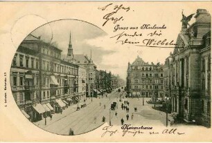 Postkartenalbum. "Gruss aus Karlsruhe". Kaiserstraße mit Hauptpost