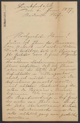 Brief an B. Schott's Söhne : 06.06.1897
