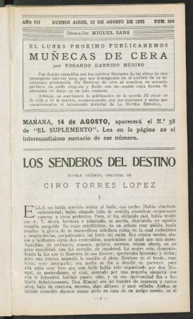 1923007300: Los senderos del destino : nocela inédita