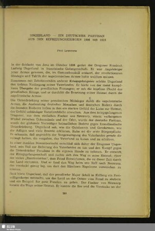 Ungerland – Ein Deutscher Partisan Aus Den Befreiungskriegen 1806 Bis 1815