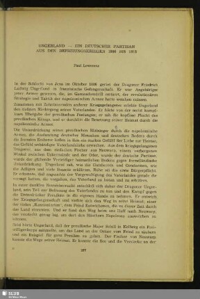 Ungerland – Ein Deutscher Partisan Aus Den Befreiungskriegen 1806 Bis 1815