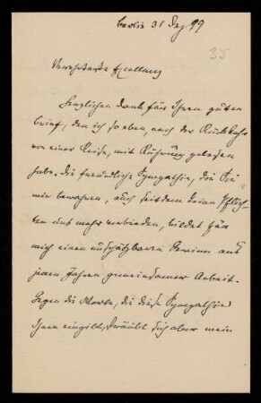 35: Brief von Arnold Nieberding an Gottlieb Planck, Berlin, 31.12.1899