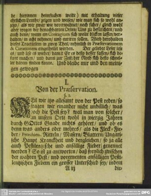 I. Von der Praeservation