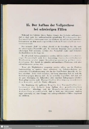 15. Der Aufbau der Vollprothese bei schwierigen Fällen
