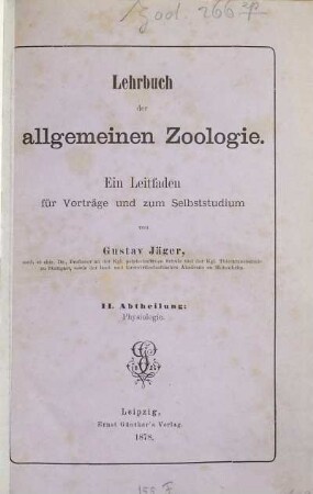 Lehrbuch der allgemeinen Zoologie : ein Leitfaden für Vorträge und zum Selbststudium. 2, Physiologie