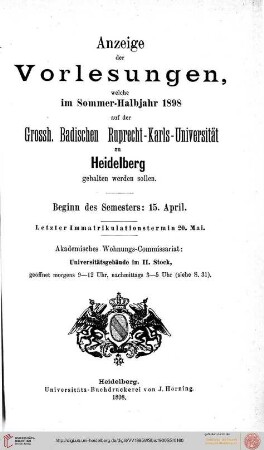 Sommersemester 1898