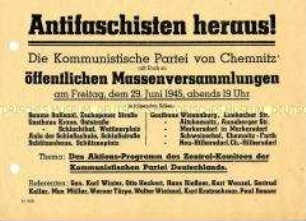 Einladung zu einer Massenversammlung der KPD Chemnitz zum Wiederaufbau
