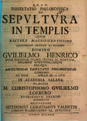 Diss. philos. de sepultura in templis