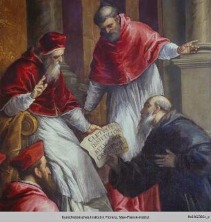 Szenen der Passion Christi und der Crociferi : Papst Analectus gründet die Kongregation der Crociferi