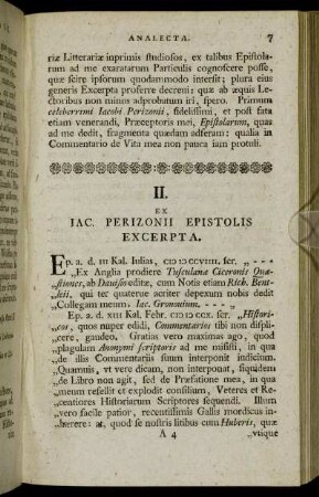 II. Ex Iac. Perizonii Epistolis Excerpta.