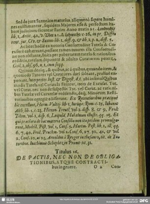 Titulus 16. De Pactis, Nec Non De Obligationibus, Atque Contractibus in genere