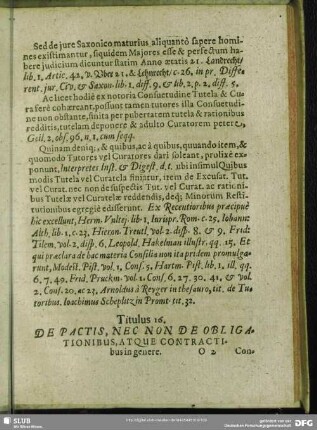 Titulus 16. De Pactis, Nec Non De Obligationibus, Atque Contractibus in genere