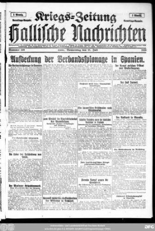 Hallische Nachrichten ; [...] ; Kriegs-Zeitung, Kriegs-Zeitung Vormittags-Ausgabe