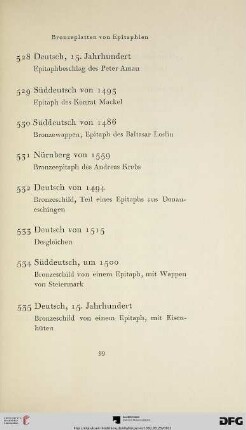 Bronzeplatten von Epitaphien 15. und 16. Jahrhundert (Nr. 528-552)