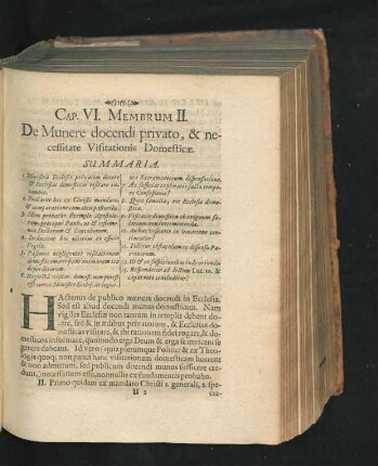 Membrum II. De Munere docendi privato & necessitate Visitationis Domesticae.
