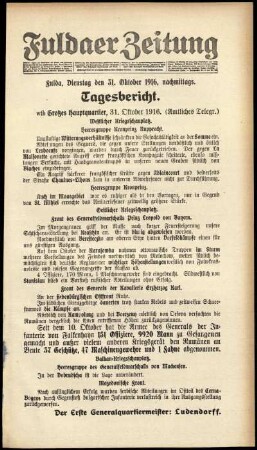Ausgabe vom Dienstag, den 31. Oktober 1916.