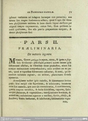 Pars II. Praeliminaria. De meteoris in genere