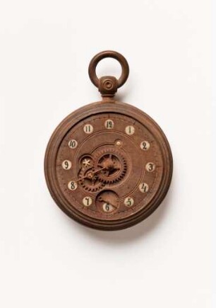 Taschenuhr aus Holz in hölzernem Etui