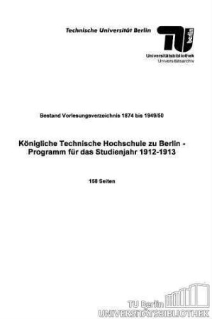 Programm für das Studienjahr 1912-1913