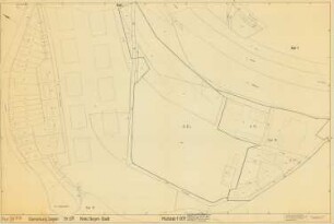 Flur 29 IV (V) Gemarkung Siegen Nr. 671, Kreis Siegen-Stadt. Inhalt: Johanneshütte; Am Wiebelwäldchen; Friedrich Friesen Straße; Herrenwiesengraben; Schienenweg; Eisenbahn von Siegen nach Betzdorf; Sieg; Graben; Bahnhof Eintracht. Parzellen - und Hausnumerierung.