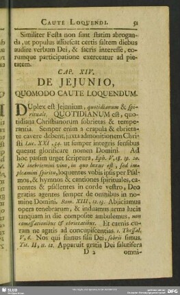 Cap. XIV. De Jejunio, Quomodo Caute Loquendum