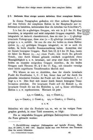§ 5. Referate über einige neuere Arbeiten über complexe Zahlen.