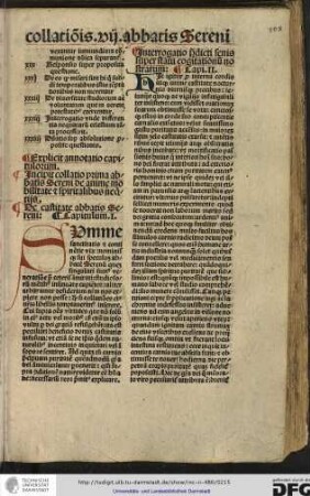Incipit collatio prima abbatis Sereni de anime mobilitate et spiritualibus nequitiis.