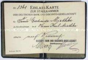 Berechtigungsausweis zum Betreten der Stahlkammer der Deutschen Bank