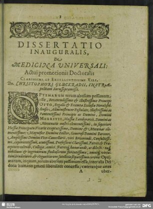 Dissertatio Inauguralis, De Medicina Universali