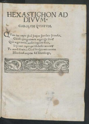 Hexastichon Ad Divum. Carolum Quintum.