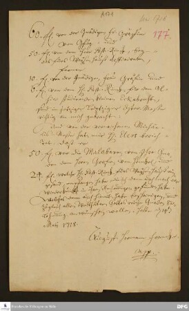 Quittung von August Hermann Franckes über empfangene Spendengelder.