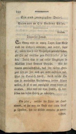 Ein und zwanzigster Brief. Weymann an Sir Ambros Adler.
