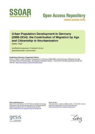 Urban Population Development in Germany (2000-2014): the Contribution of Migration by Age and Citizenship to Reurbanisation