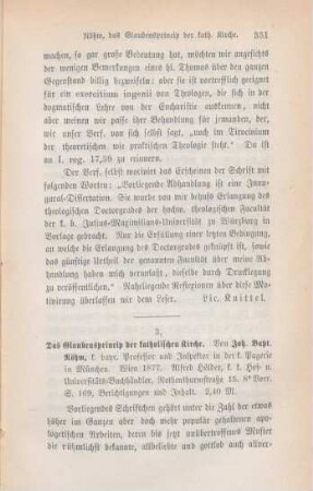 351-358 [Rezension] Röhm, Joh. Bapt., Das Glaubensprincip der katholischen Kirche