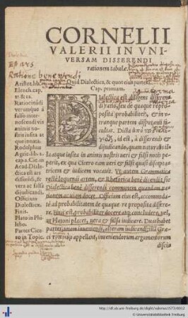 Cornelii Valerii in universam disserendi rationem tabulae.