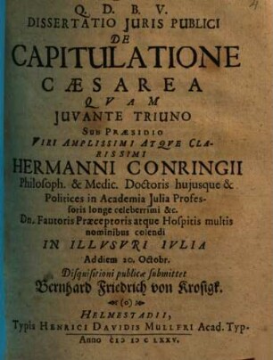 Dissertatio Iuris Publici De Capitulatione Caesarea